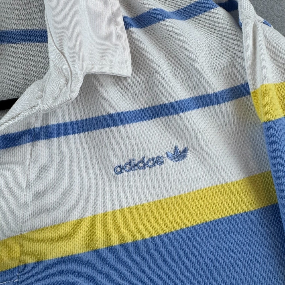 Vintage Adidas Rugby Shirt Mens Medium Cotton Long Sleeve Polo 90s Y2K - Picture 4 of 16